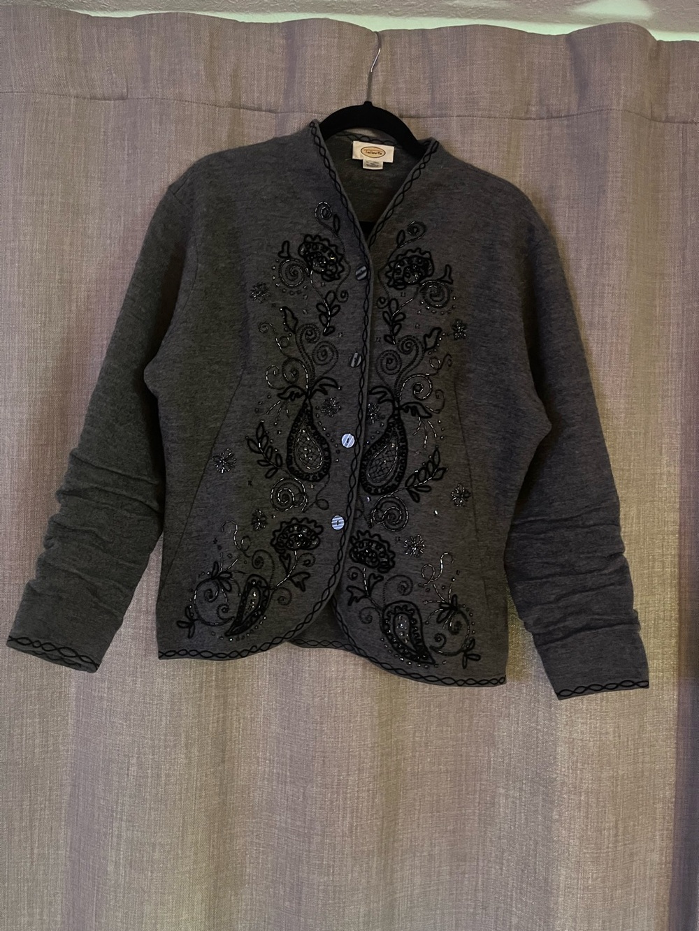 Talbots Dark Gray Embroidered Cardigan Sweater